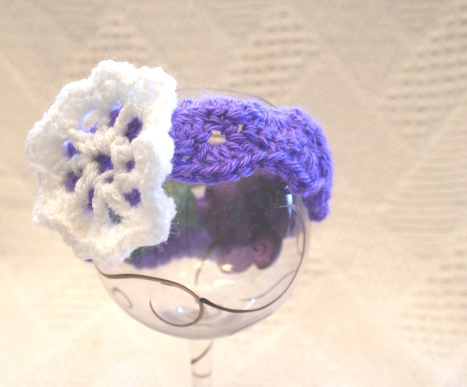 Baby Head Band, Crochet Hair Band, Purple Floral Headband, Newborn Purple Flower Hairband, Newborn Earwarmers, Baby Earwarmers