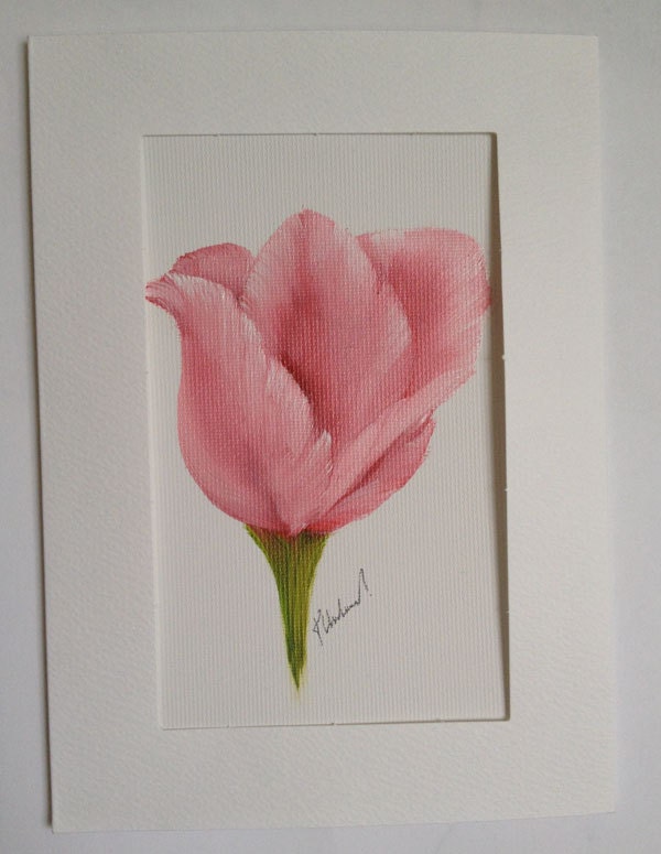 Pink Tulip Oil Painting on Canvas Greeting Card
