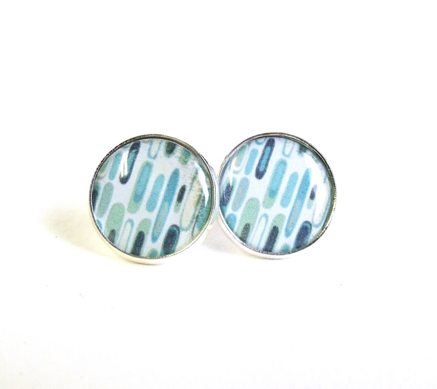 Mint stud earrings retro bricks silver plated earrring studs mint and greyed jade earrings
