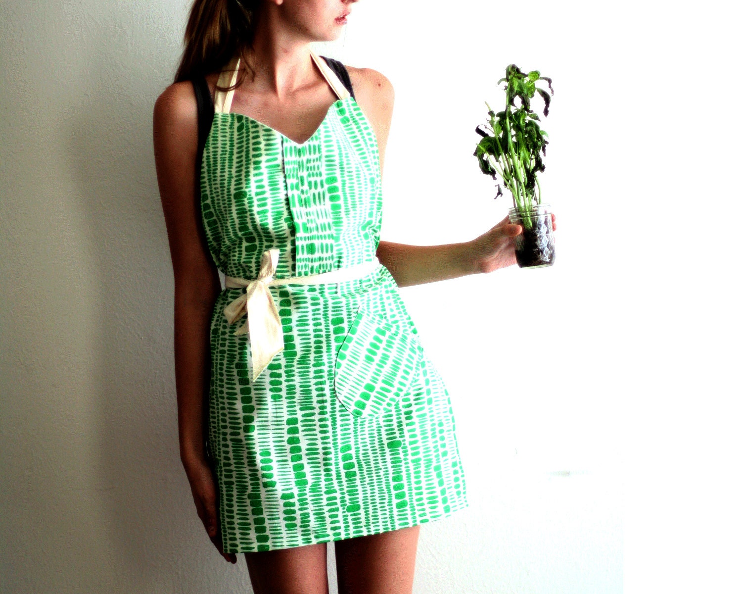 RESERVED FOR AARON /// Green Paint Apron and Tan Floral Apron