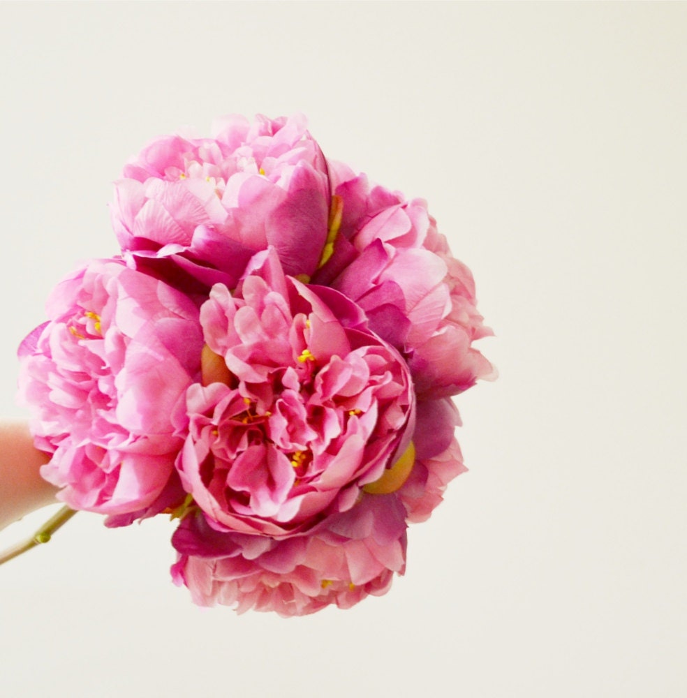 fuchsia pink peony bouquet - medium size - 8 high quality, silk peonies - blueorchidcreations