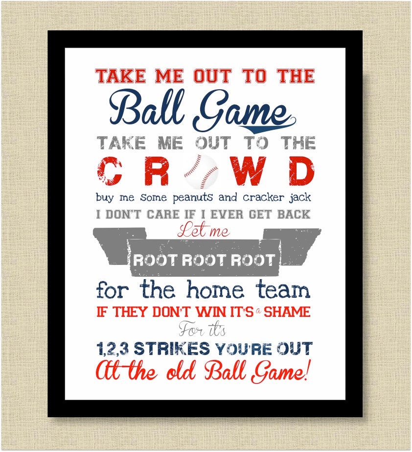 Take Me Out to the Ballgame Print - Nursery Art or Kids Room Art - Can be Personalized for Your Team :)