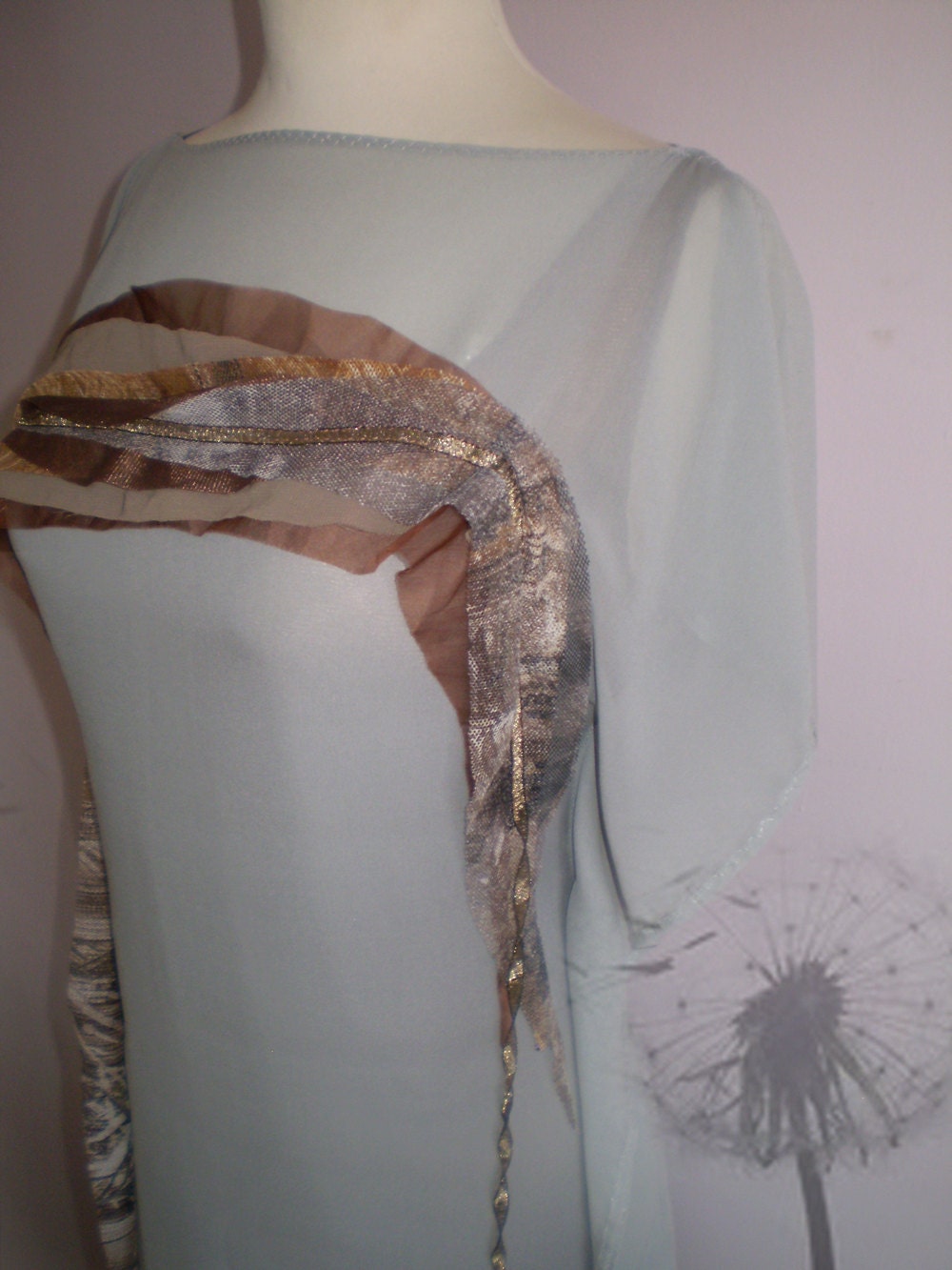 Grey silk dress with brown detail