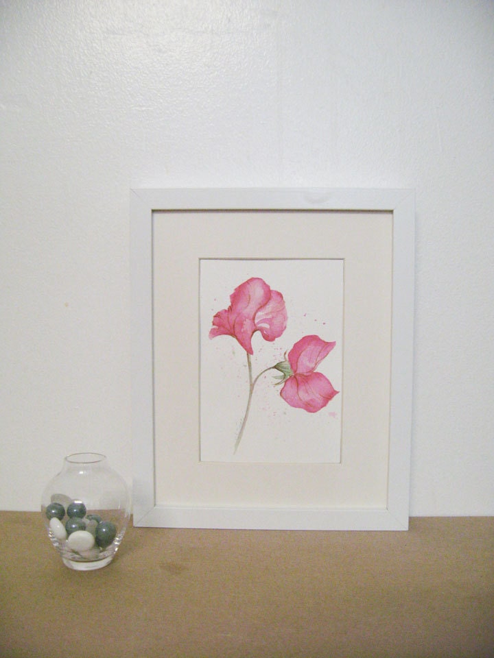 Flower, flower print, art, wall art, giclee art, watercolor giclee, watercolor art print, Pink Sweet Pea, original watercolor, giclee print