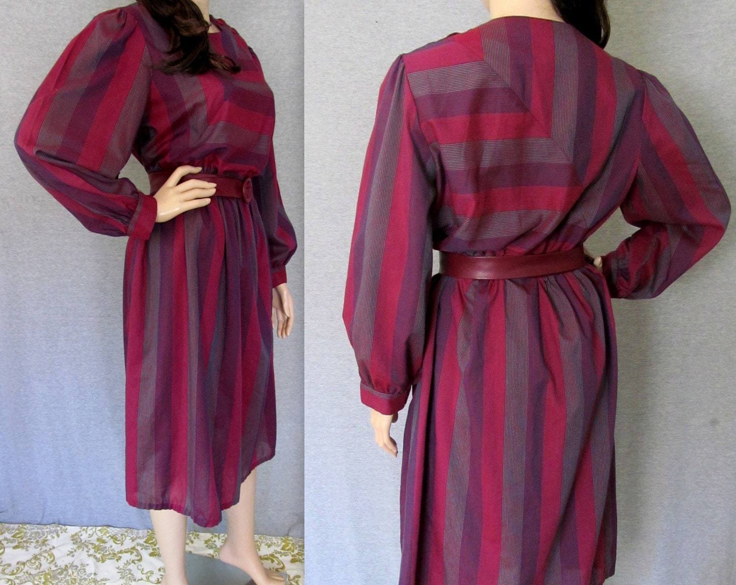 80s Dress / Vintage Secretary Dress / 80s Secretary Dress / Striped Dress L / Large / Mod / New Wave / Retro / Preppy