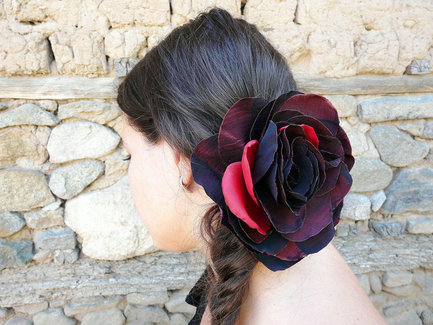 Elegant Red Hair Flower, Huge Red Hair Clip, Valentine Flower, Romantic Flower Brooch, Bohemian Hair Accessory