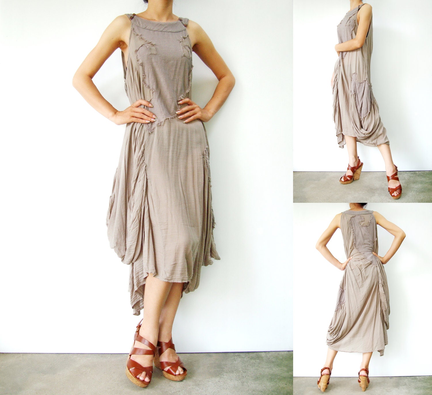 NO.38  Light Grey Cotton Halter Neck Midi Dress