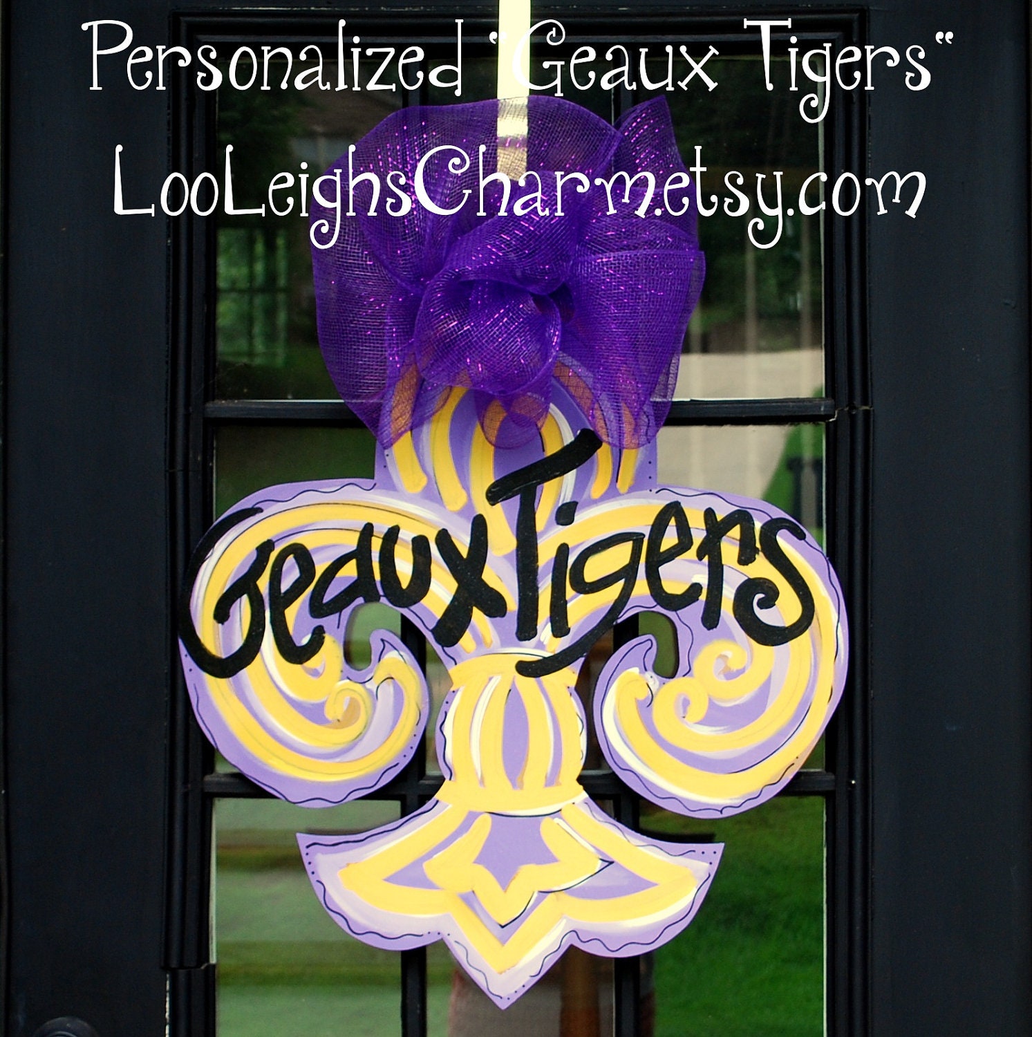 LSU Football Door Hanger, Geaux Tigers, LSU Fleur De Lis, LSU Football Decor