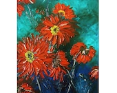 Red Dahlia Original Painting Oil On Canvas Modern Textured Painting With Paltte Knife