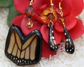 Real Butterfly Earring and Necklace Set - Composite Art - Monarch Butterfly - OOAK - Unique Fine Jewelry
