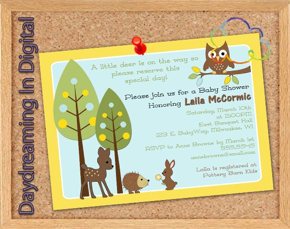 Custom Personalized 5x7 Deer Forest Baby Shower Digital Card