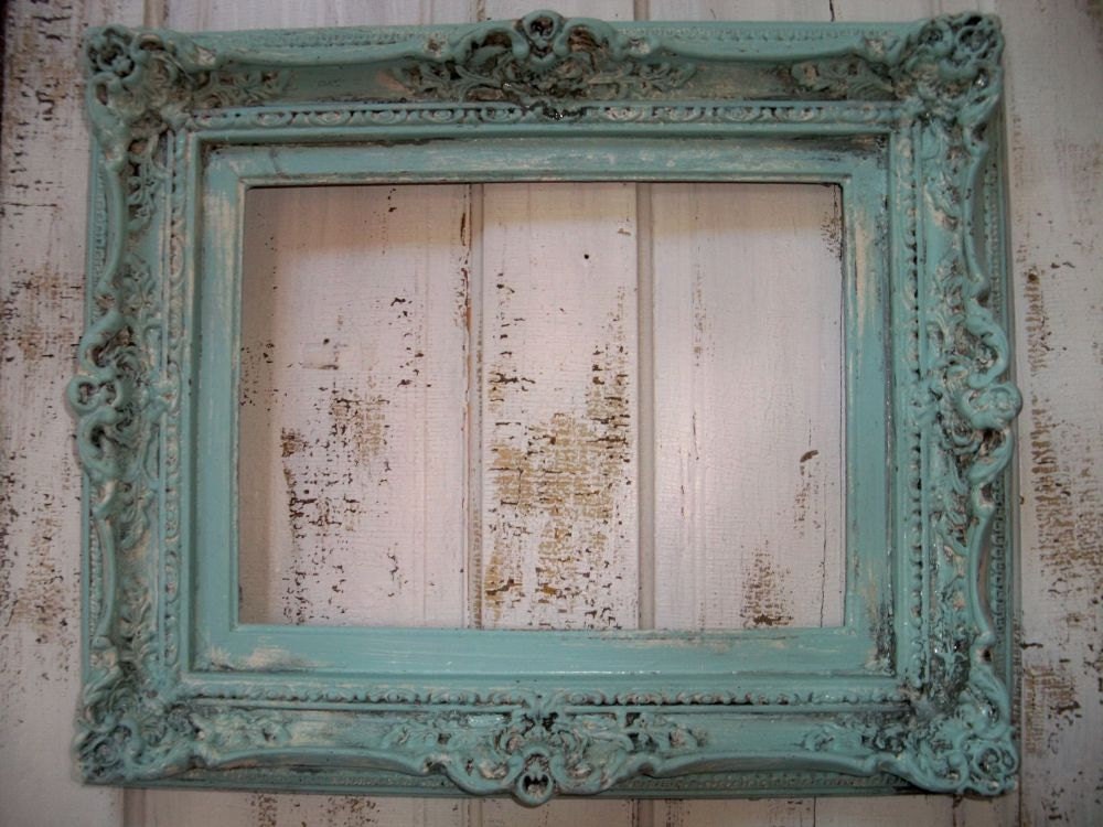 Ornate large wood frame hand painted French blue heavy baroque style shabby chic well made wall decor Anita Spero