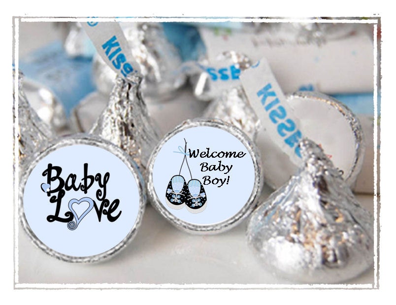 Persoanlized "Sweet Baby Boy" blue Baby Shower Hershey Kisses Labels - sheet of 108