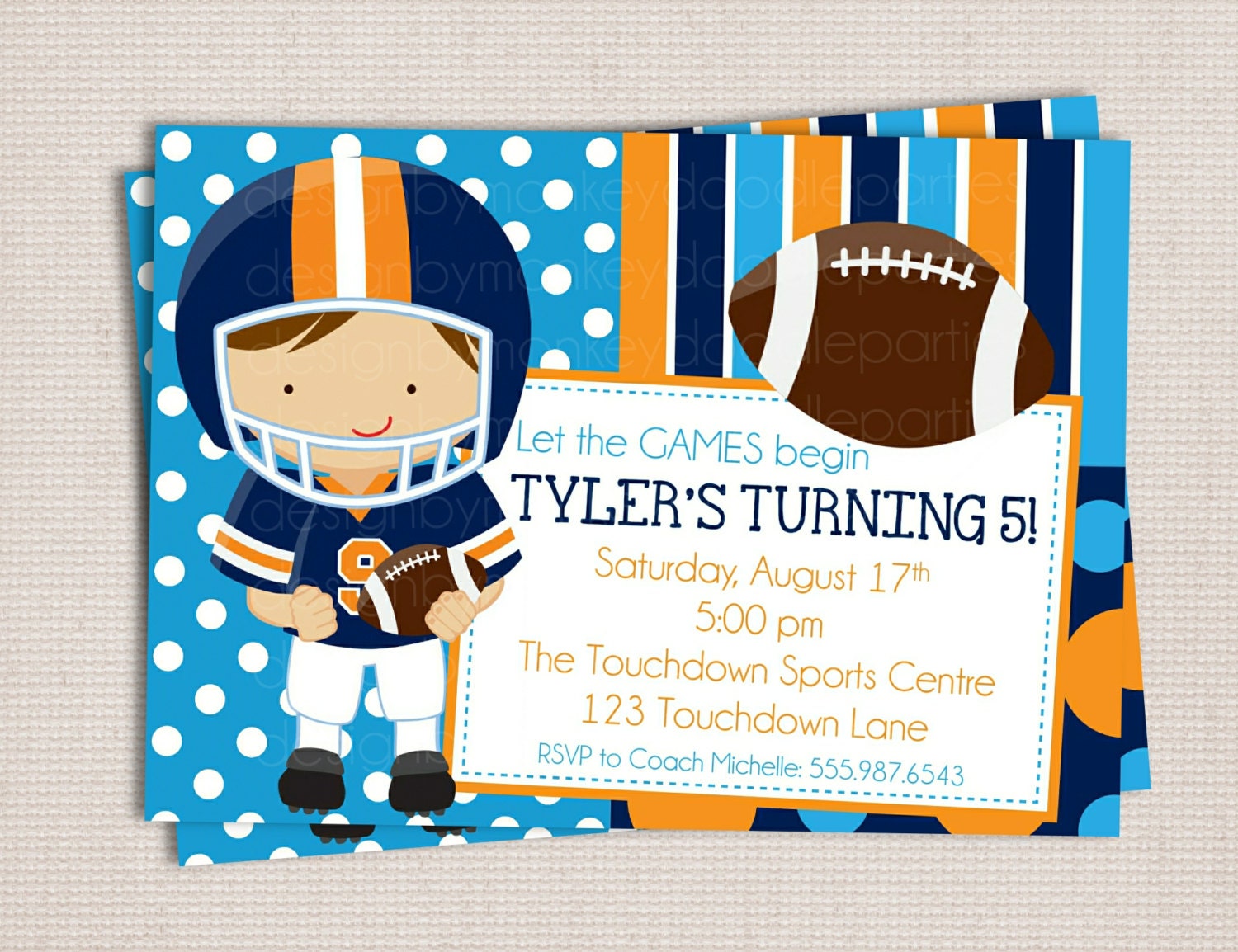 Little Boy's Stripes & Polka Dots Football Birthday Party Printable Invitation Il_170x135