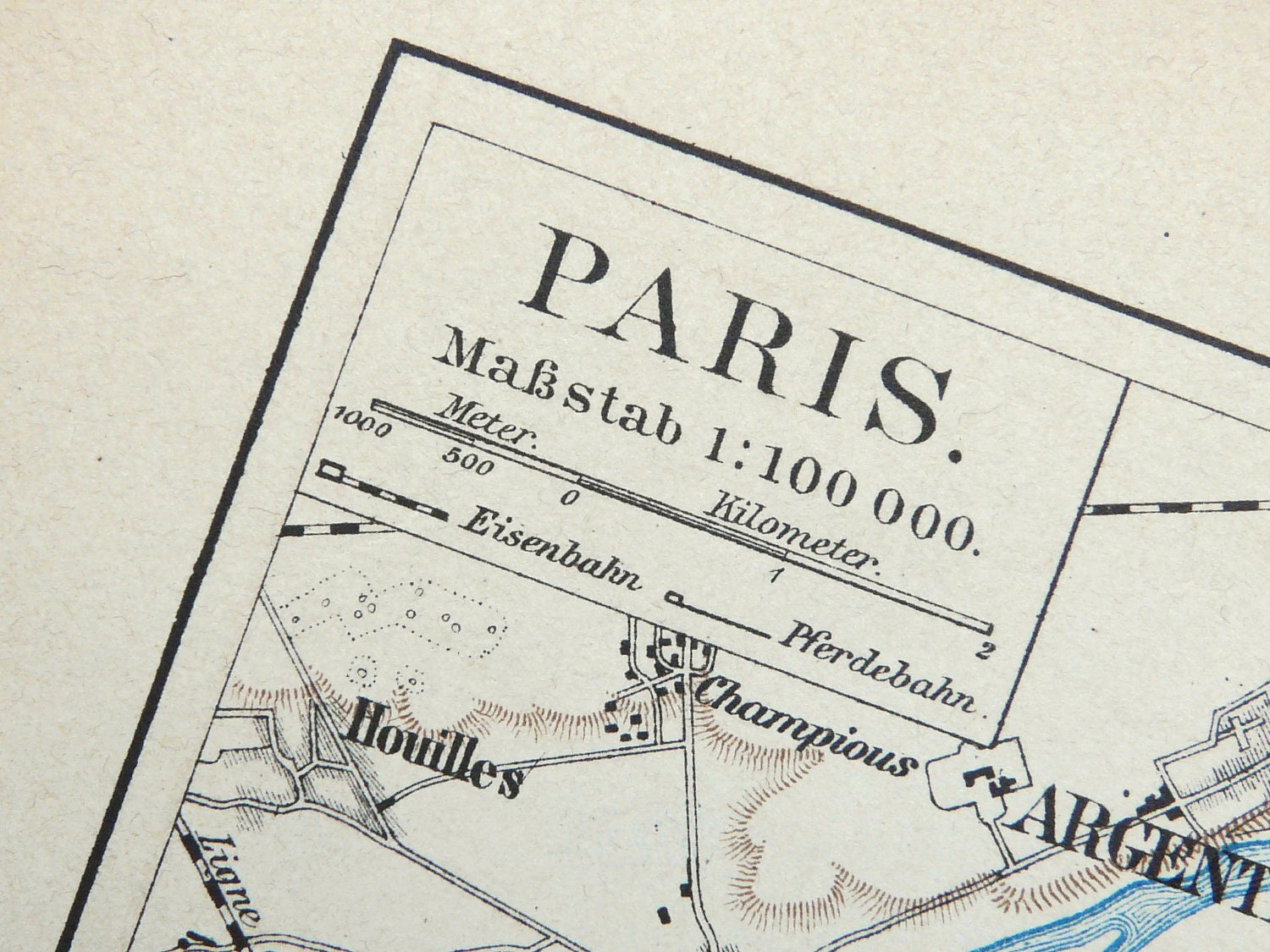 1894 Antique city map of PARIS, FRANCE. 118 years old map.