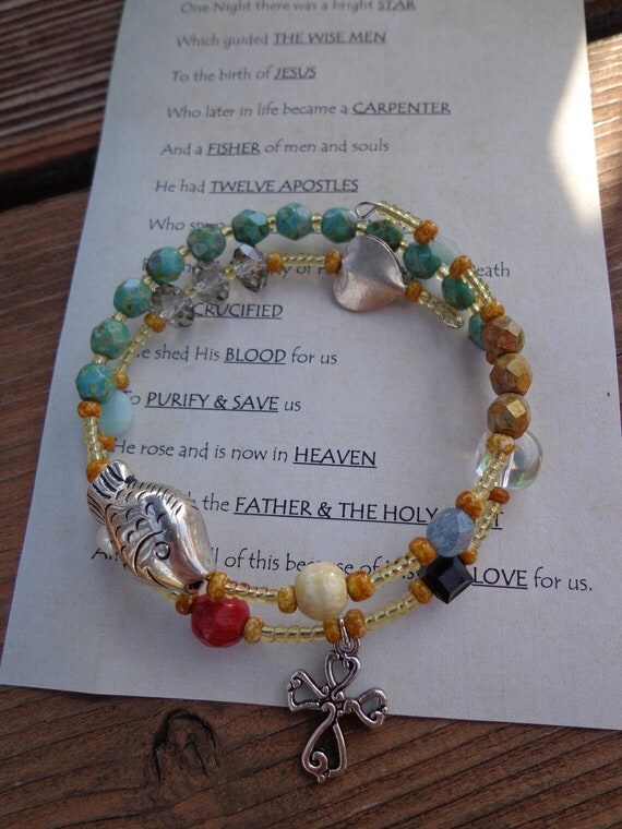 Beaded Life of Christ Bangle Memory Bracelet by LoveStarStudio