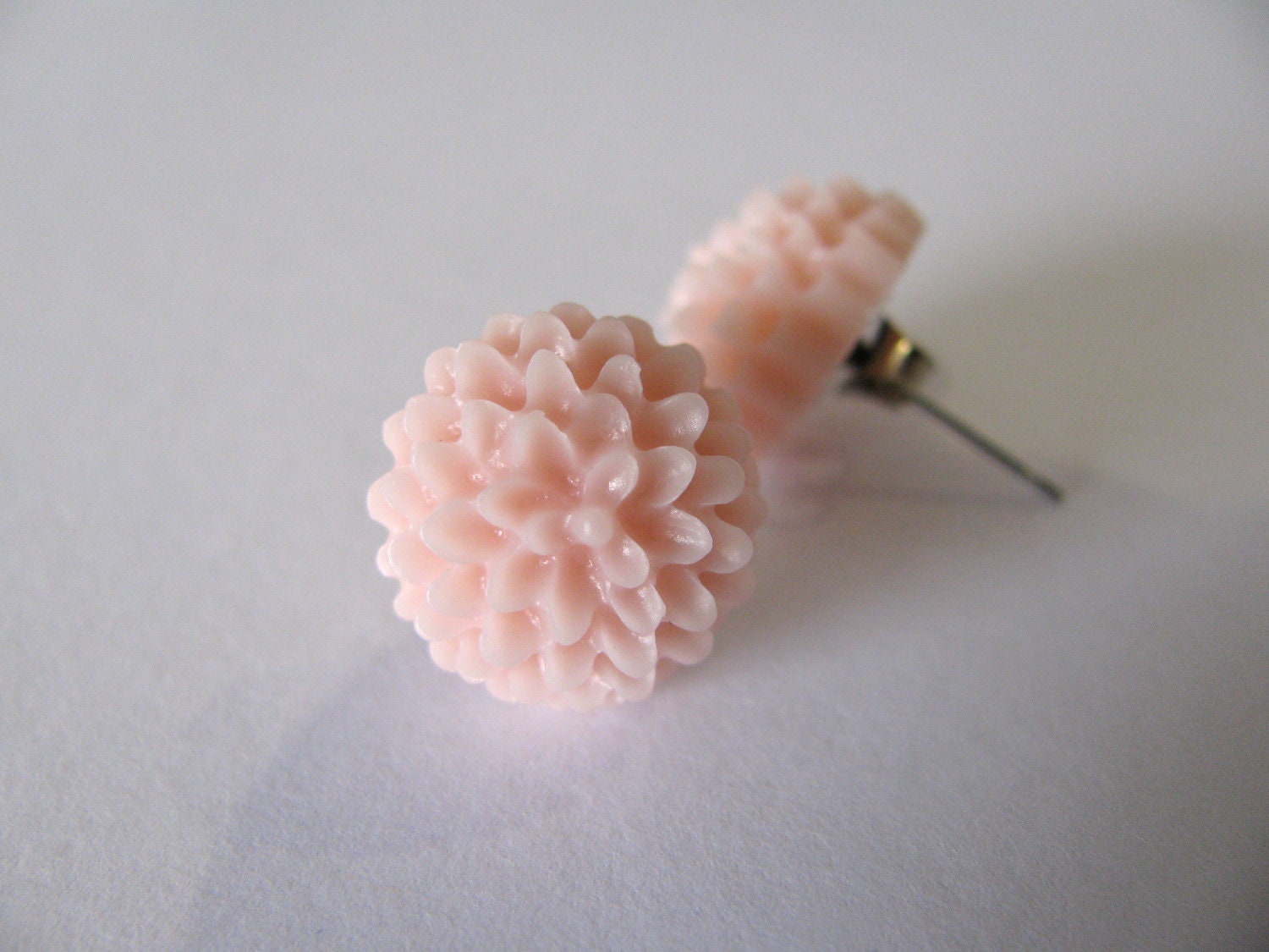 Soft Pink Cabochon Flower Stud Earrings
