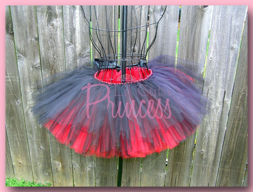Allison - Black and Red Tutu with Black Satin Ribbon - Birthday Tutu - Available in Infant, Toddler, Girls, Teenager and Adult Sizes