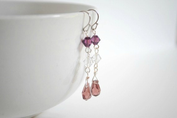 Purple Swarovski Earrings - Purple Drop Earrings - Swarovski Drop Earrings - Long Earrings