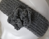 Knit Flower Headband in Grey