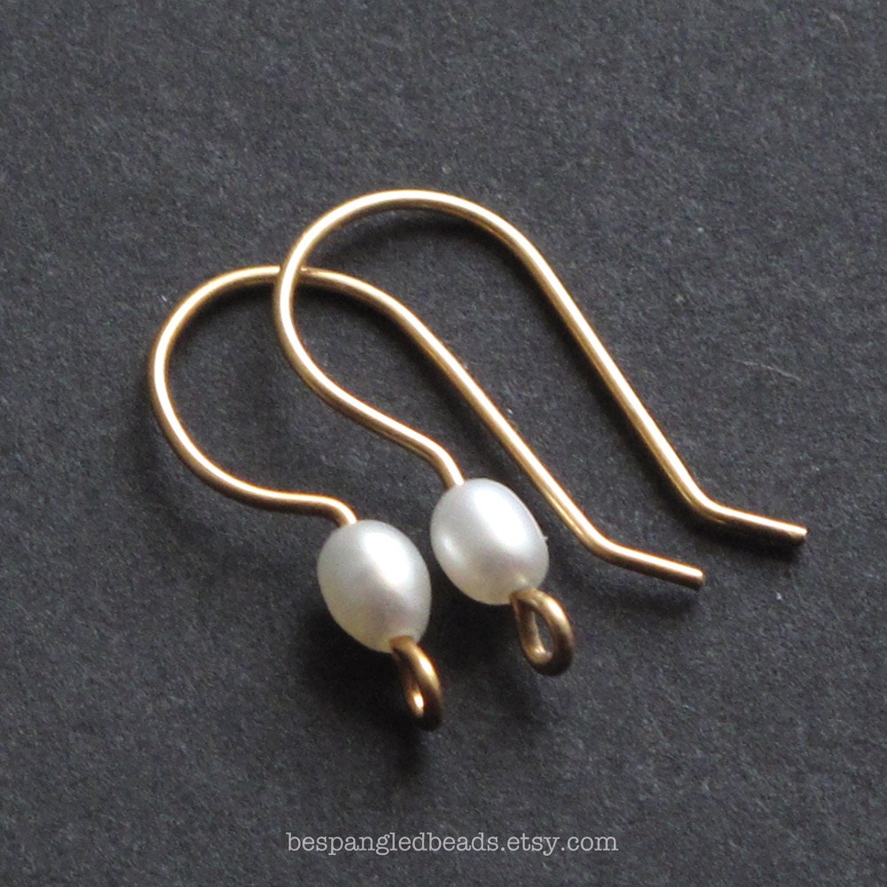 4 Pairs Handmade Earwires with White Seed Pearls, Earring Findings in 14k gold fill or sterling silver, 22 gauge (8 pieces)
