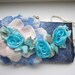 Felted purse,handbag, clutch, cosmetic,blue white with silk flowers,Gift under 50