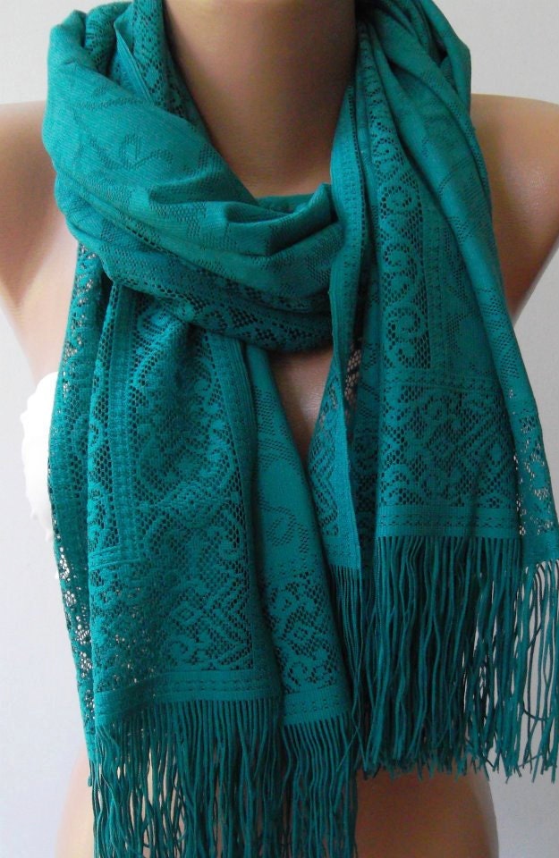 Green Elegance and Lace Shawl - Scarf Pareo-