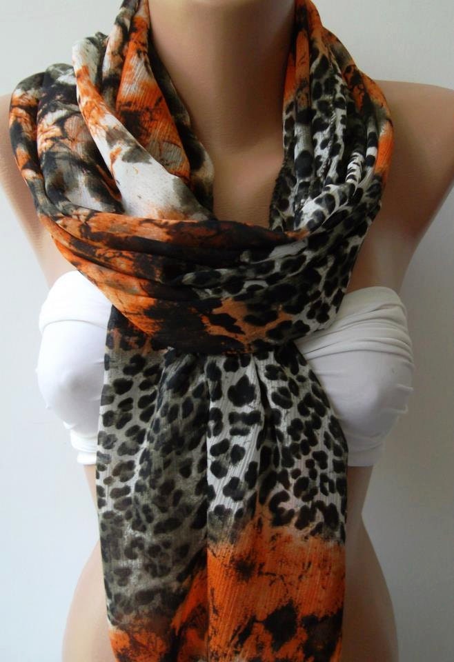 Leopard - orange -Chiffon - Elegance Shawl /Scarf...