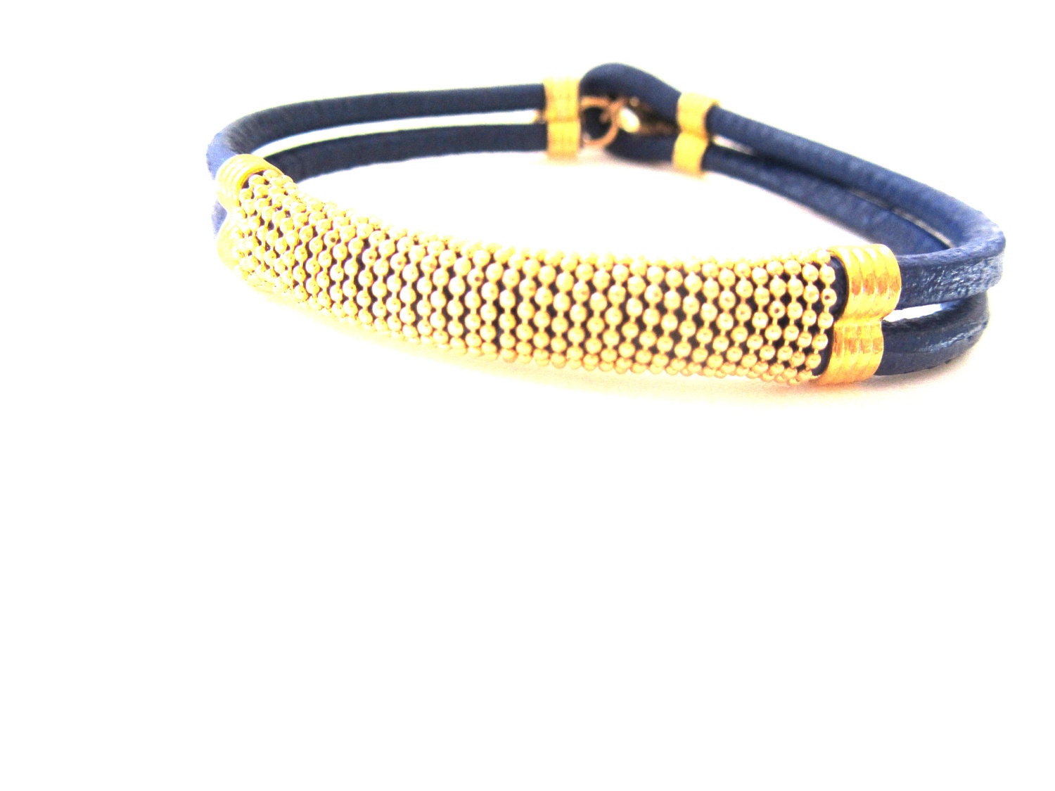 new blue elegant leater bracelets with gold chain