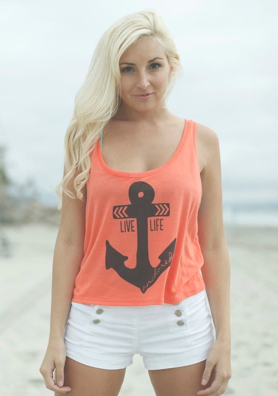 Live Life Anchored Boxy Crop Tank Coral