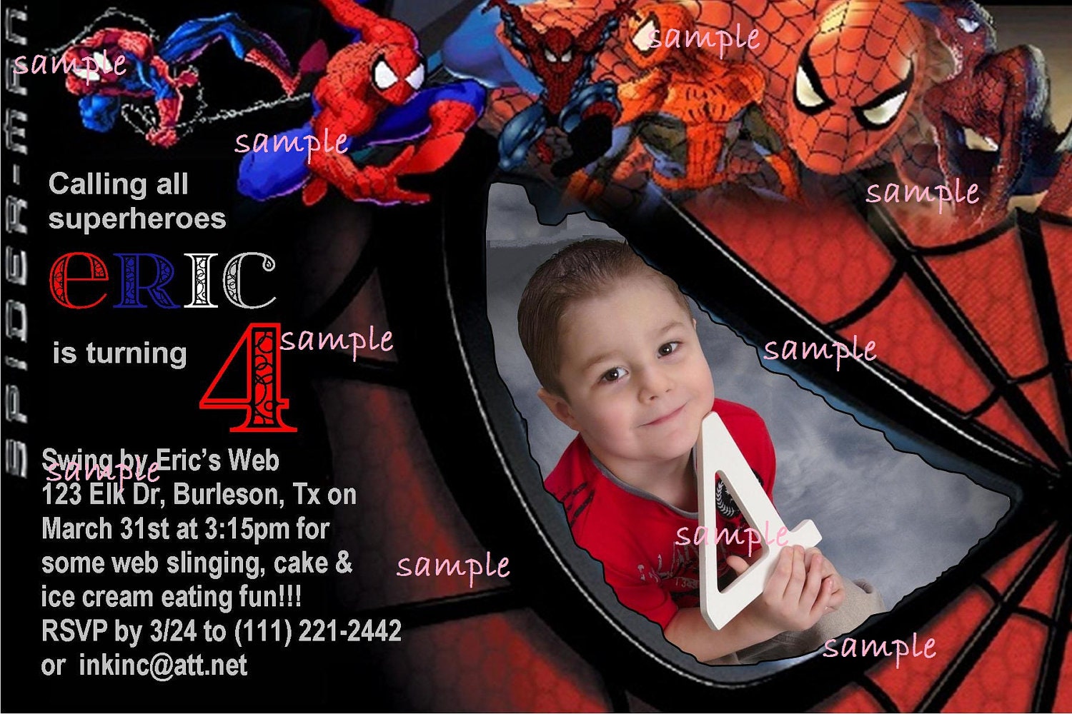 Spiderman Invitation Birthday Party Invite with photo