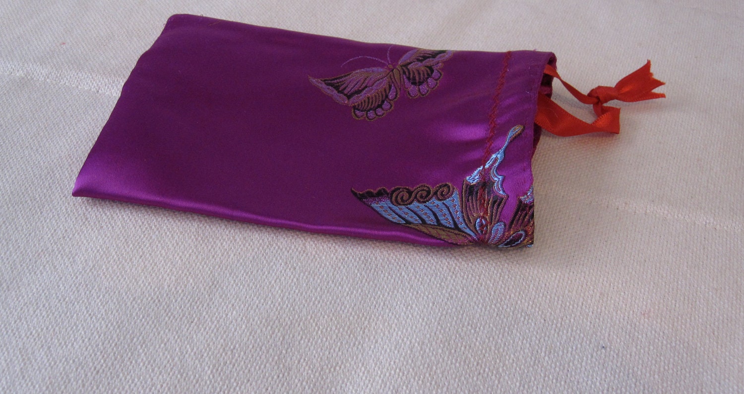 Handmade Purple Turquoise Butterfly Oriental looking Drawstring gift bag