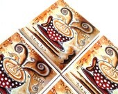 Coffee Coasters, Mocha Latte Ceramic Tiles, MADART Coffeehouse, Table Drink Set, Brown Warm Tones
