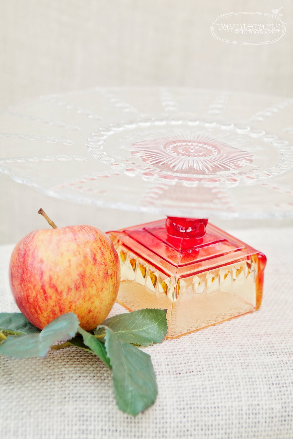 Orange and Crystal Vintage Cake Stand Cupcake Stand Pedestal Stand