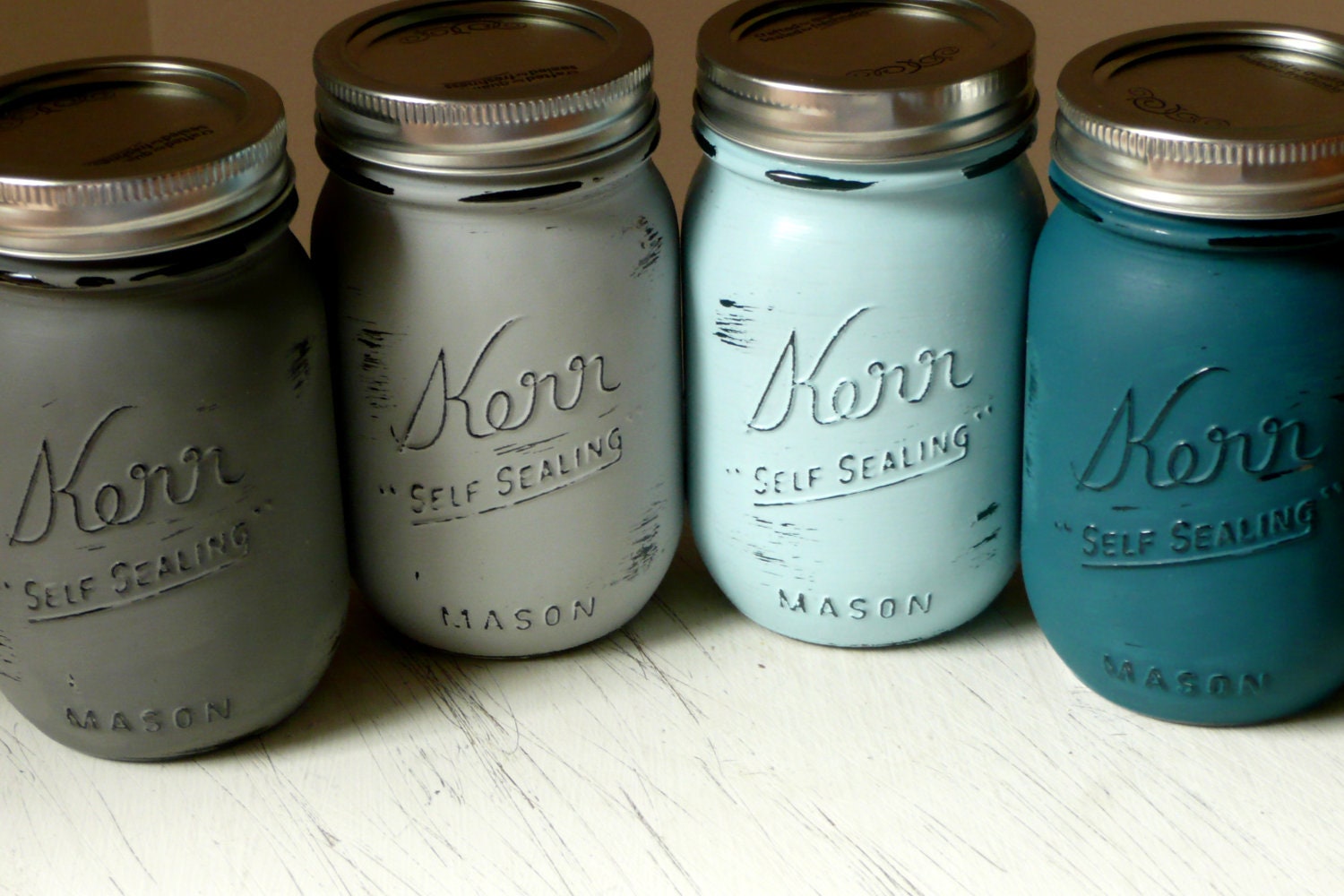 The Ocean - Spring and Summer WEDDING and Home Decor - Painted and Distressed Shabby Chic Mason Jars - Decorations