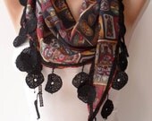 Burgundy and Black Scarf with Black Trim Edge