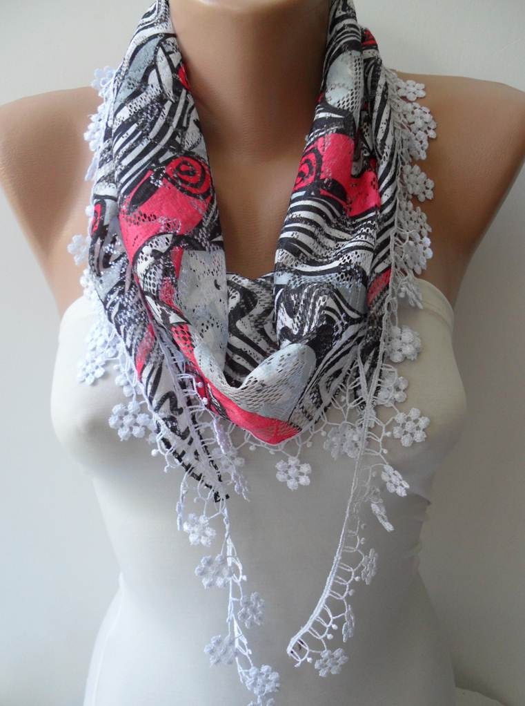 SALE - Scarf with White Trim Edge