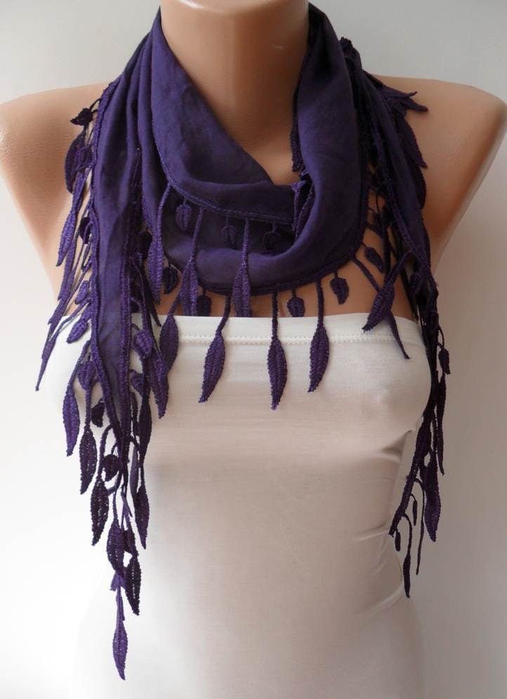 Autumn Trend - Purple Scarf with Trim Edge - Lightweight Cotton Scarf