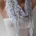 White and Flowered Scarf with White Trim Edge - Summer Trend