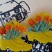 vintage pair of lucite dutch shoe push pin curtain tie backs with sprouting tulips - drapes - cork board