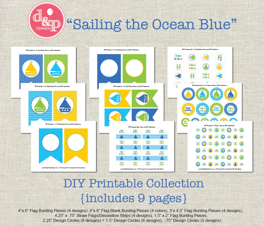 DIY Party Printable Sailing the Ocean Blue Collection INSTANT DOWNLOAD Il_570xn