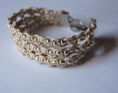 triple layer beaded bracelet // beige & silver