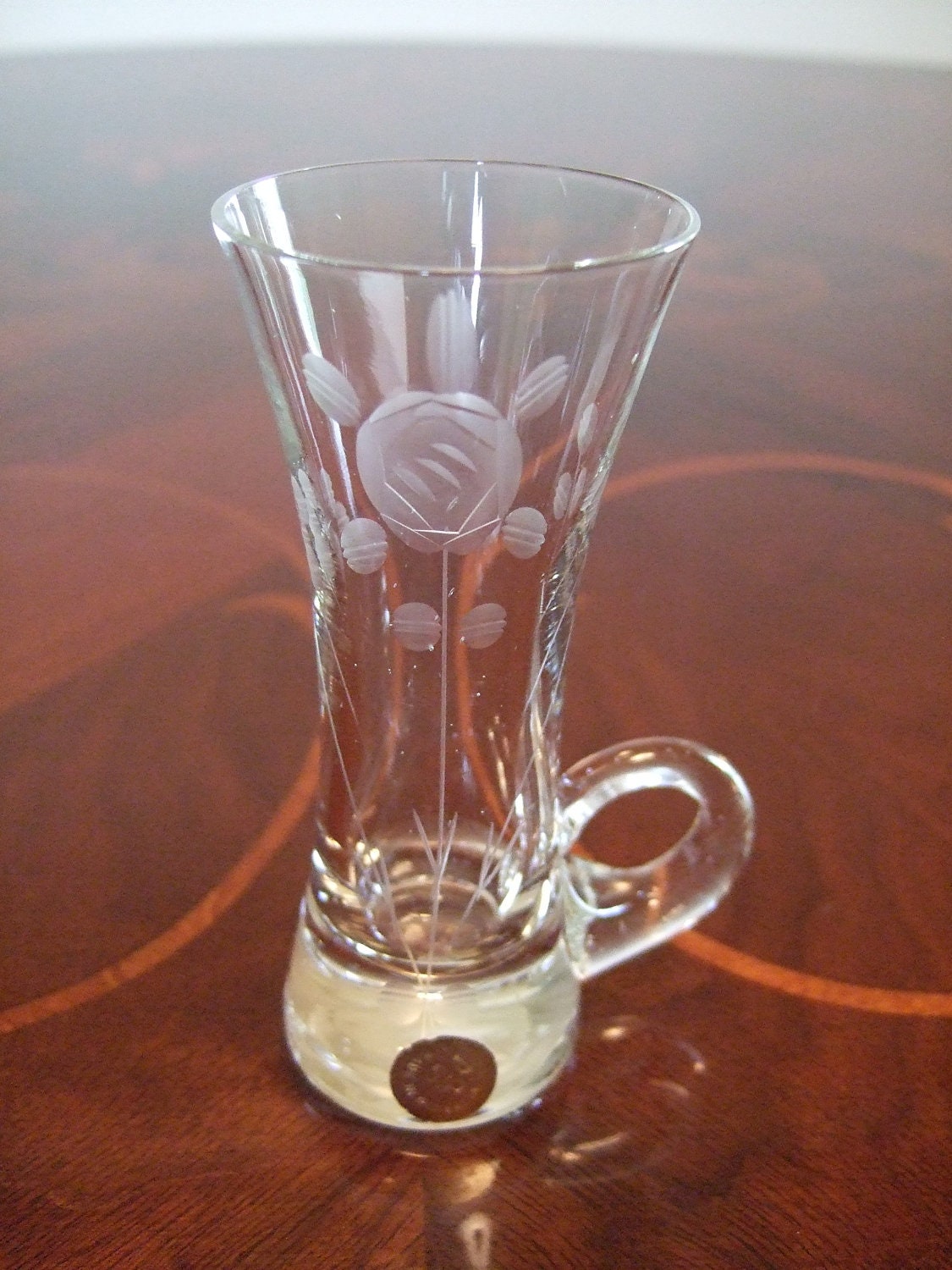 Elegant Etched Hand Blown Crystal Irish Coffee Mug, SIP Bulgaria