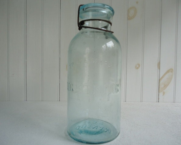 Reserved for Wilma: Vintage Blue Mason Jar, Canning Jar, Large Lightening Jar