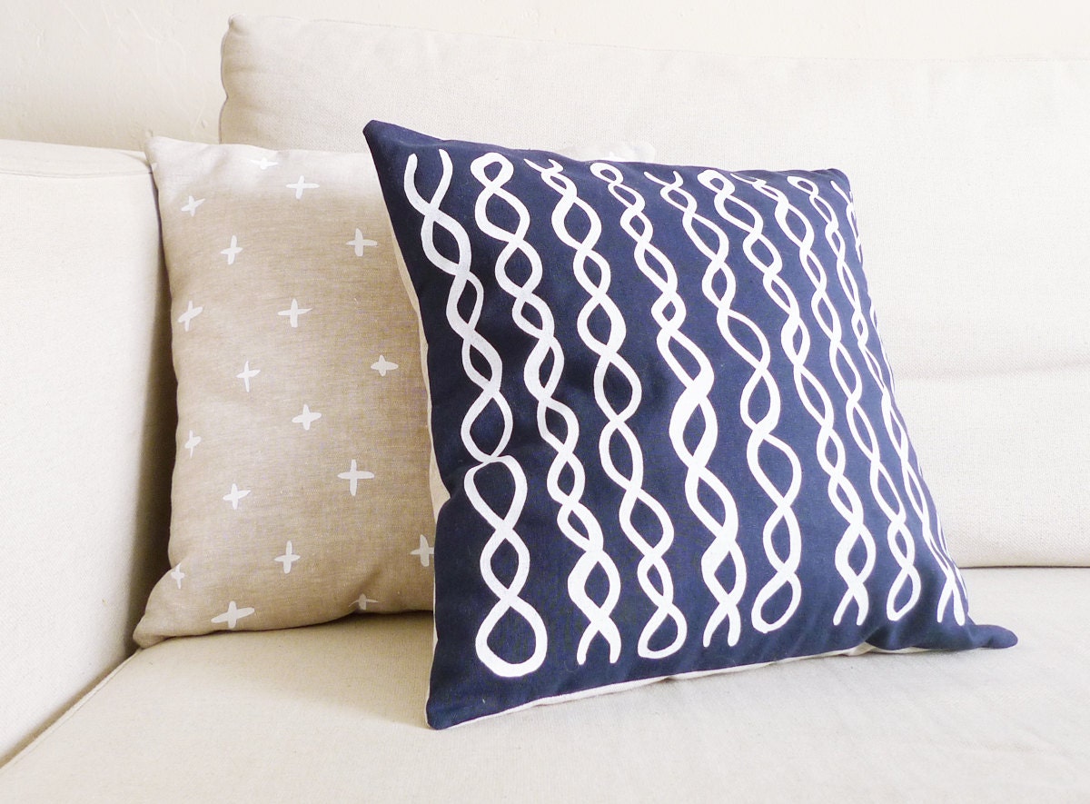 SALE - Dark Navy DNA Linen Pillow - 13 x 13 in.