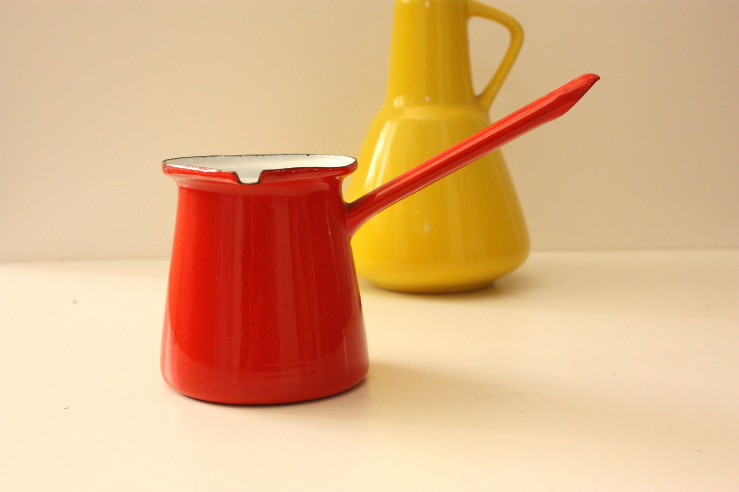 Vintage French Red Enamel Milk Warmer