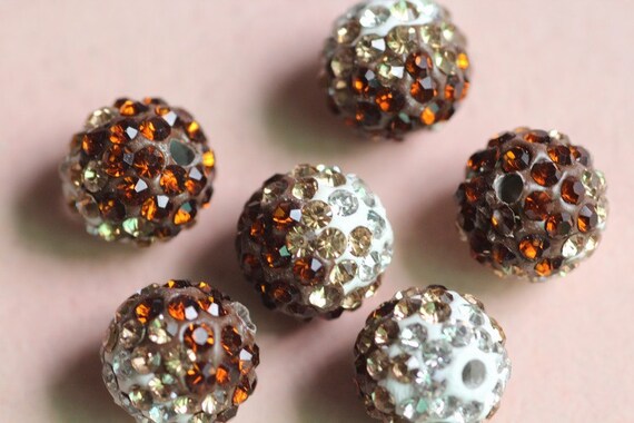 10pcs 10mm dark coffee and white Gradient polymer clay Rhinestone Shamballa Beads.charm pave disco ball bracelet bead