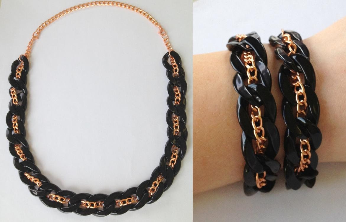 Rose Gold Statement Necklace 3in1 chunky necklace statement jewelry rose gold bracelet chain link BAD ROMANCE
