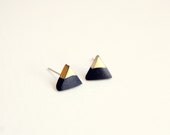 gold dipped triangle studs - black and gold - minimalist geometric earrings