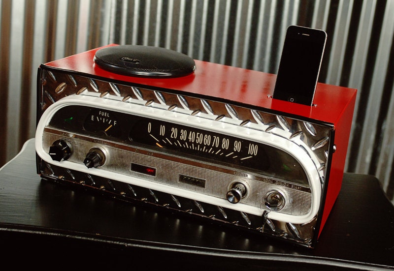 ipod iphone charging station with speakers from vintage dashboard